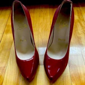 Like new Christian Louboutin red patent platform pumps